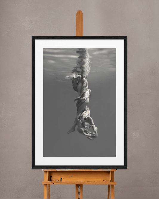Entangled | Framed Limited Edition, Black and White Photography, Underwater Portrait