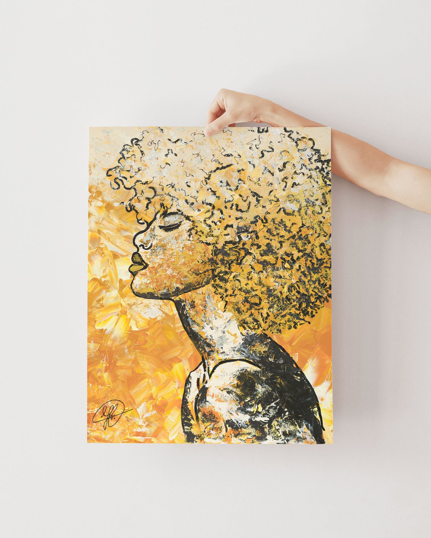 kunst kopen kunst aan de muur wanddecoratie kunst foto vrouw geel reproductie