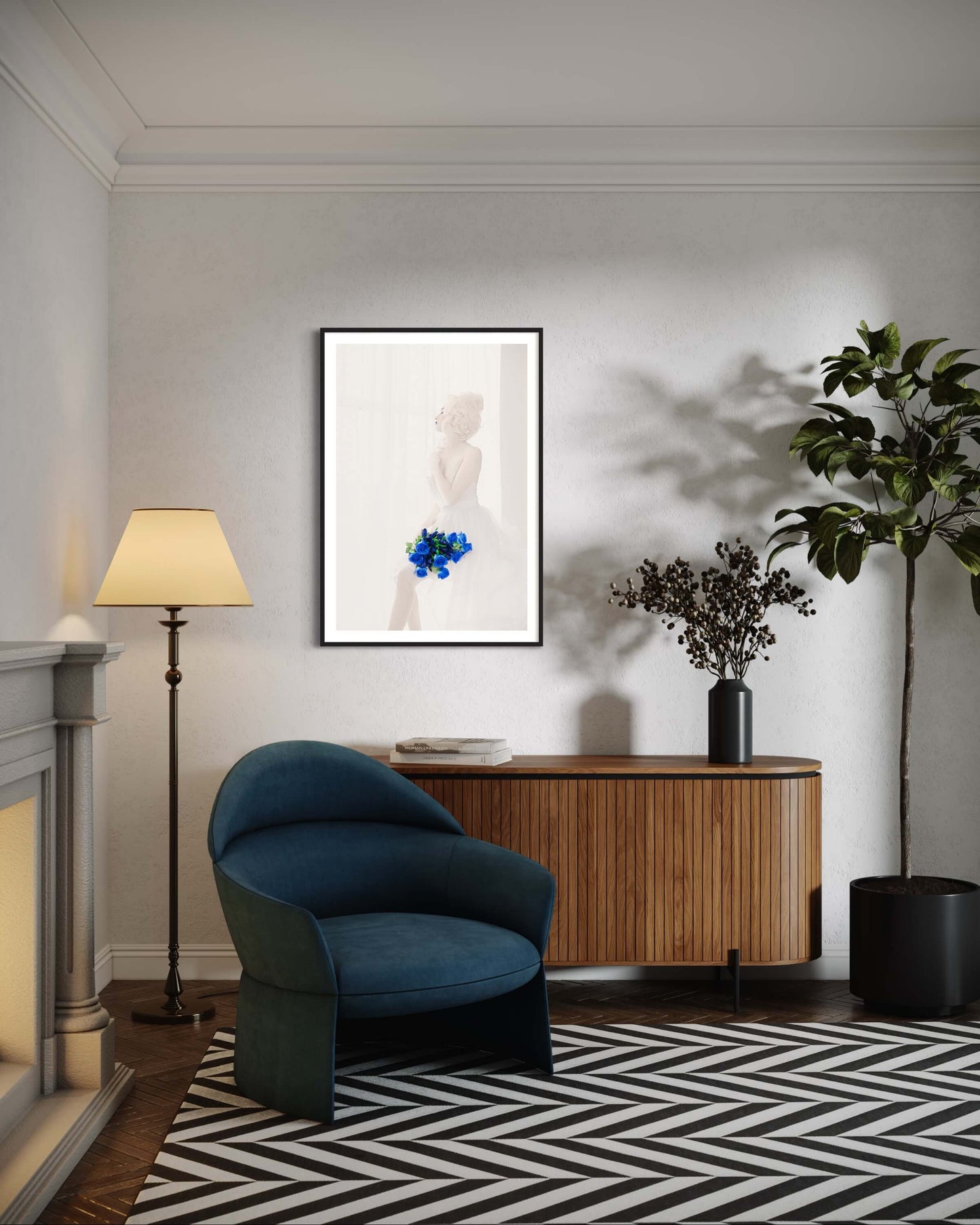 kunst kopen kunst aan de muur wanddecoratie delfts blauw kunst foto vrouw