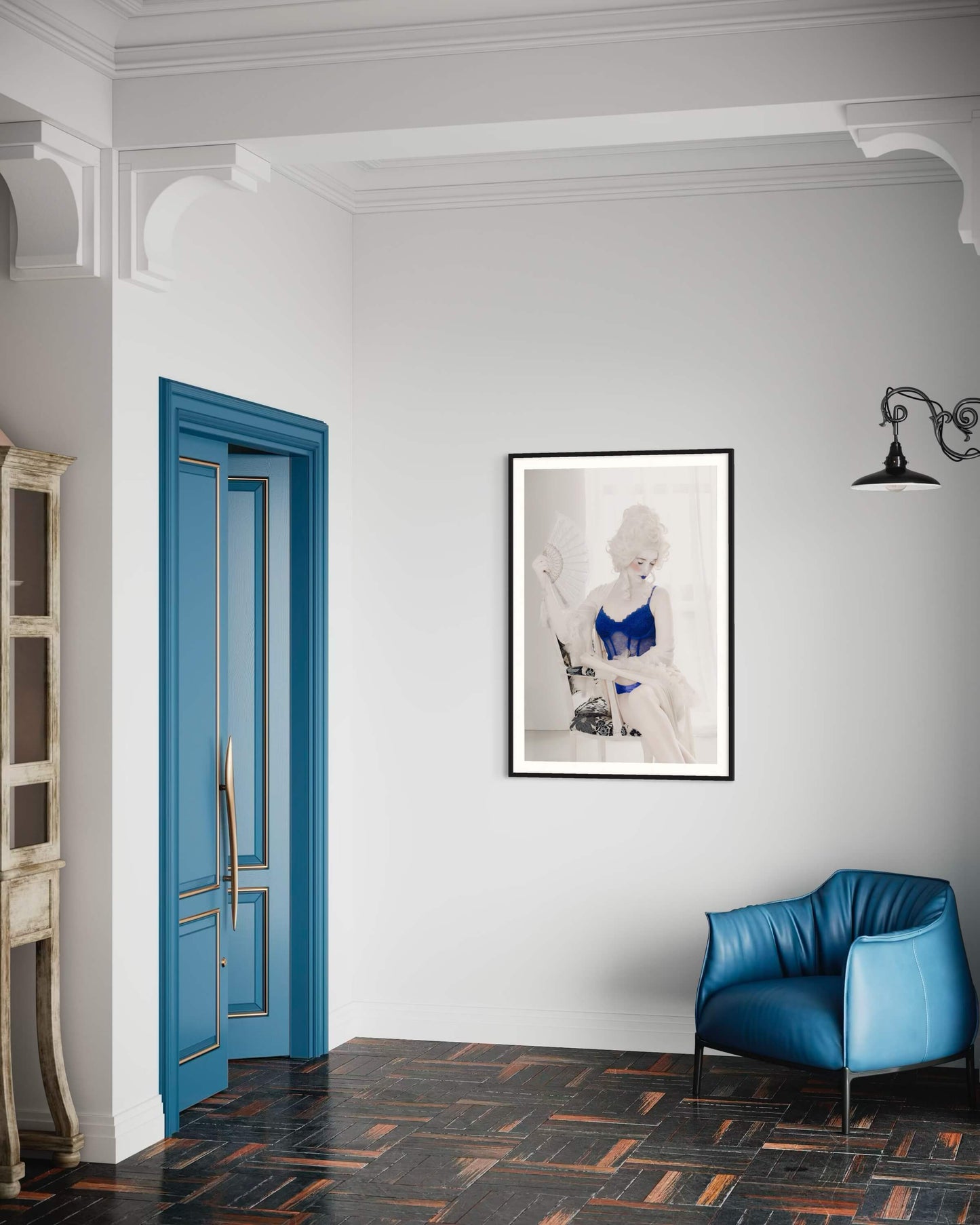 kunst kopen kunst aan de muur wanddecoratie delfts blauw kunst foto vrouw
