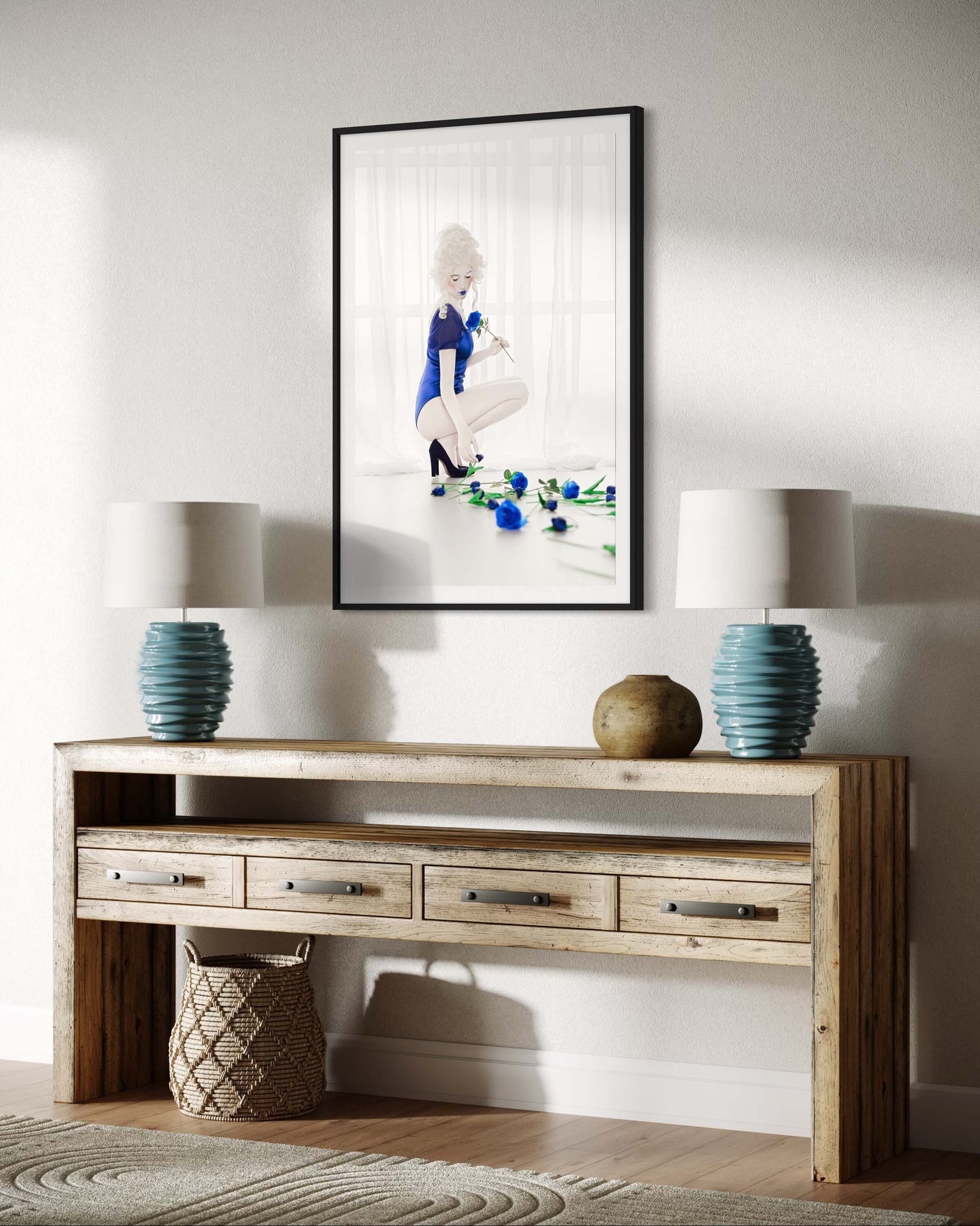 kunst kopen kunst aan de muur wanddecoratie delfts blauw kunst foto vrouw