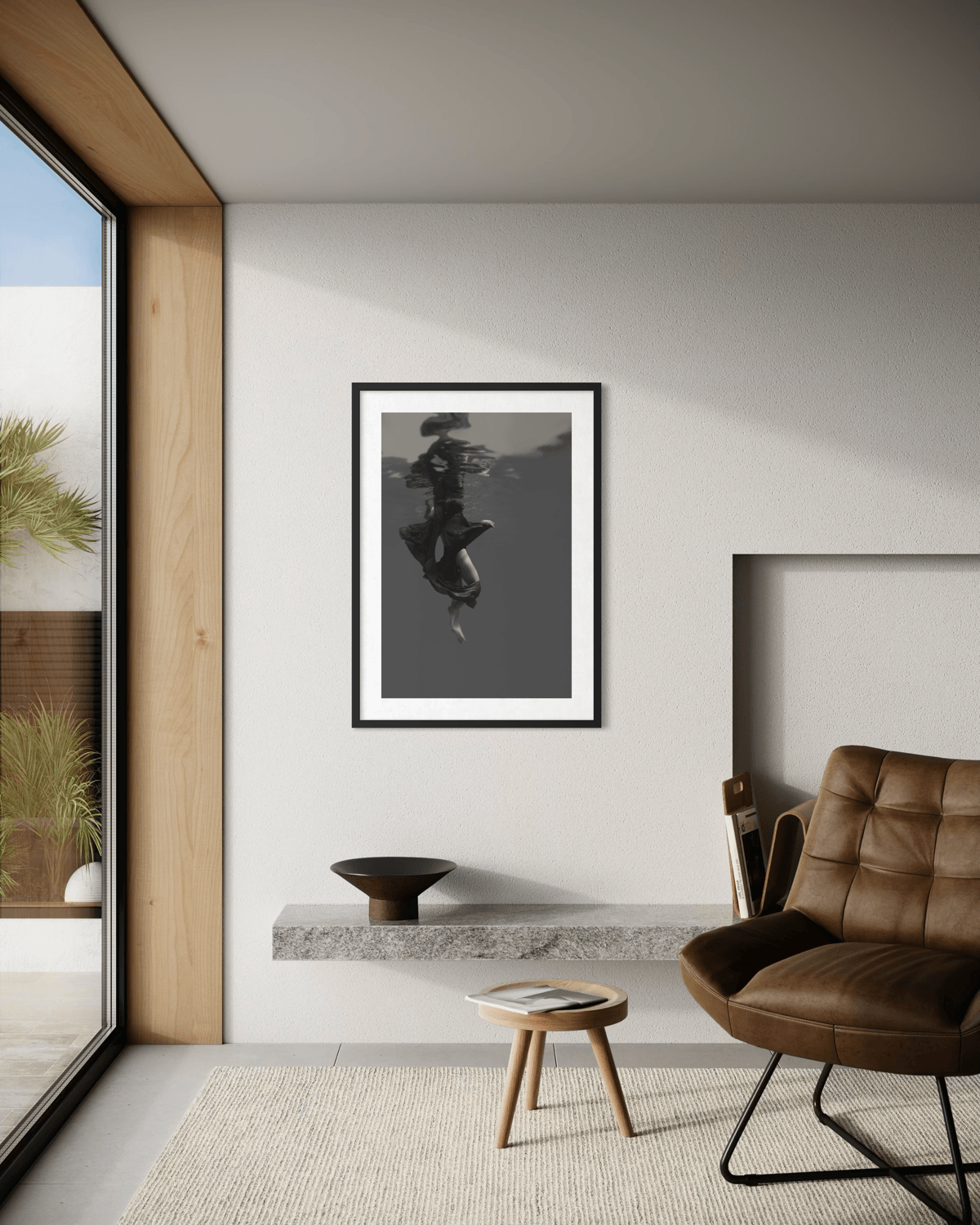 Flow | Framed Limited Edition, Black and White Photography, Underwater Portrait