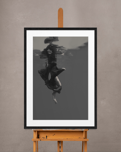 Flow | Framed Limited Edition, Black and White Photography, Underwater Portrait