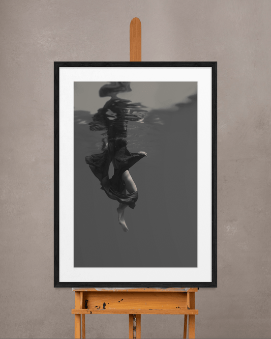 Flow | Framed Limited Edition, Black and White Photography, Underwater Portrait