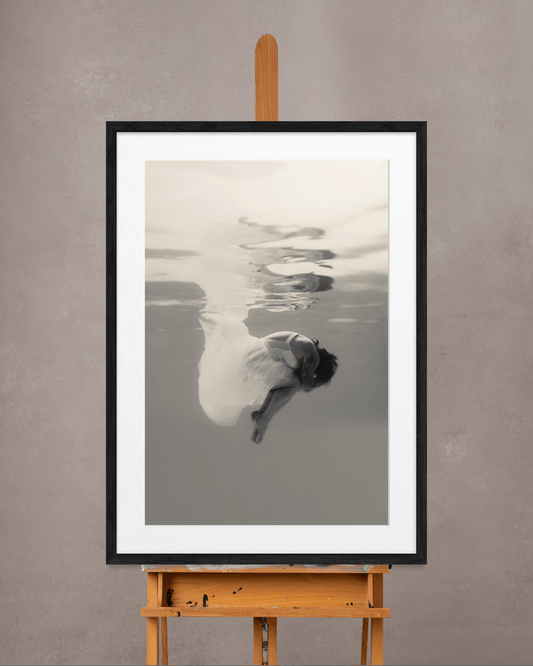 Hushed | Framed Limited Edition, Black and White Photography, Underwater Portrait