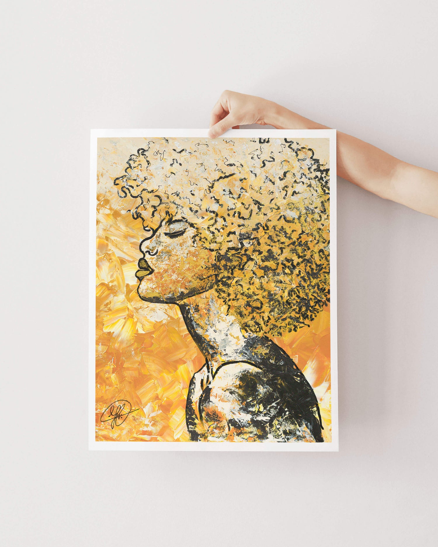 kunst kopen kunst aan de muur wanddecoratie kunst foto vrouw geel reproductie