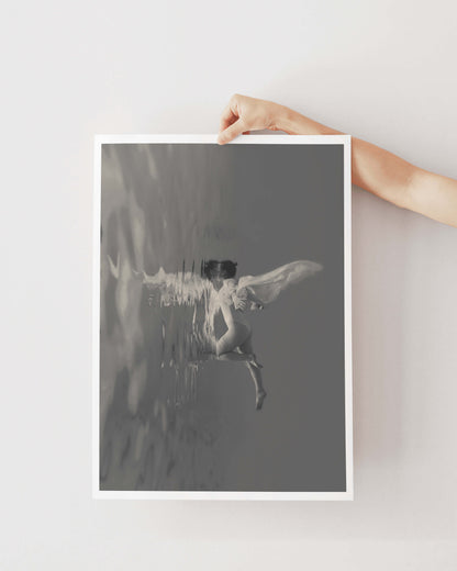Guided | Fine Art Print, Black and White Photography, Underwater Portrait