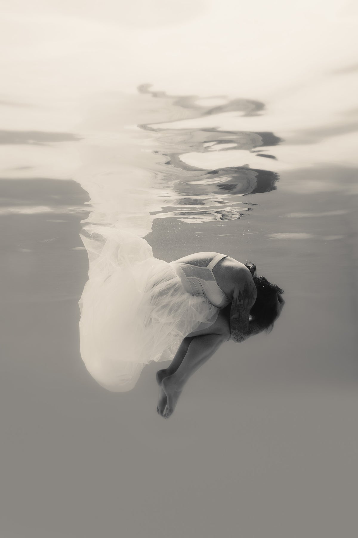 Hushed | Framed Limited Edition, Black and White Photography, Underwater Portrait
