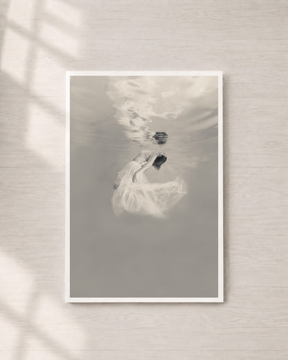 Release | Fine Art Print, Black and White Photography, Underwater Portrait