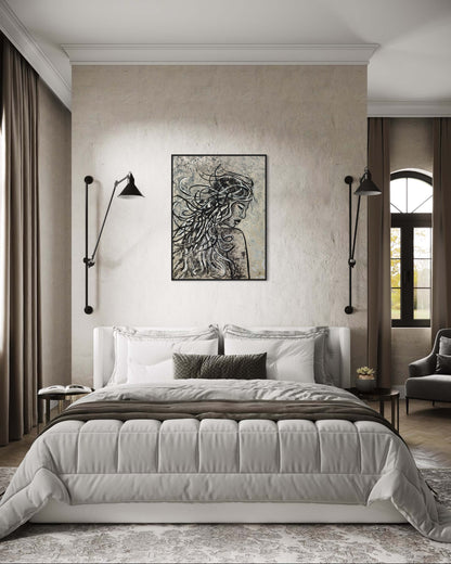 kunst kopen kunst aan de muur wanddecoratie kunst foto vrouw zilver reproductie origineel