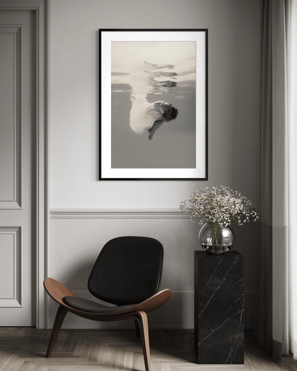 Hushed | Framed Limited Edition, Black and White Photography, Underwater Portrait