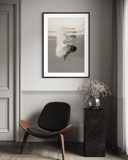 Hushed | Framed Limited Edition, Black and White Photography, Underwater Portrait