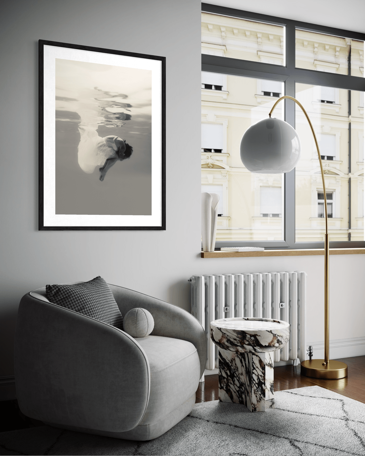 Hushed | Framed Limited Edition, Black and White Photography, Underwater Portrait