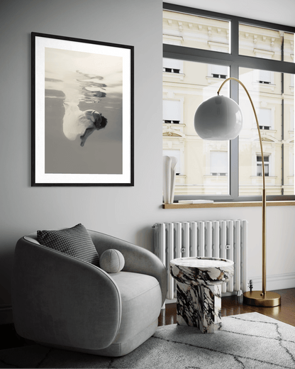 Hushed | Framed Limited Edition, Black and White Photography, Underwater Portrait
