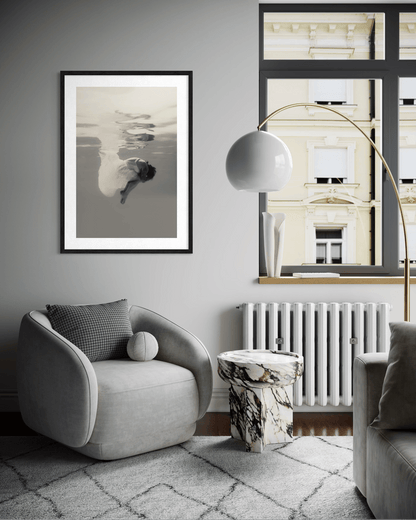 Hushed | Framed Limited Edition, Black and White Photography, Underwater Portrait