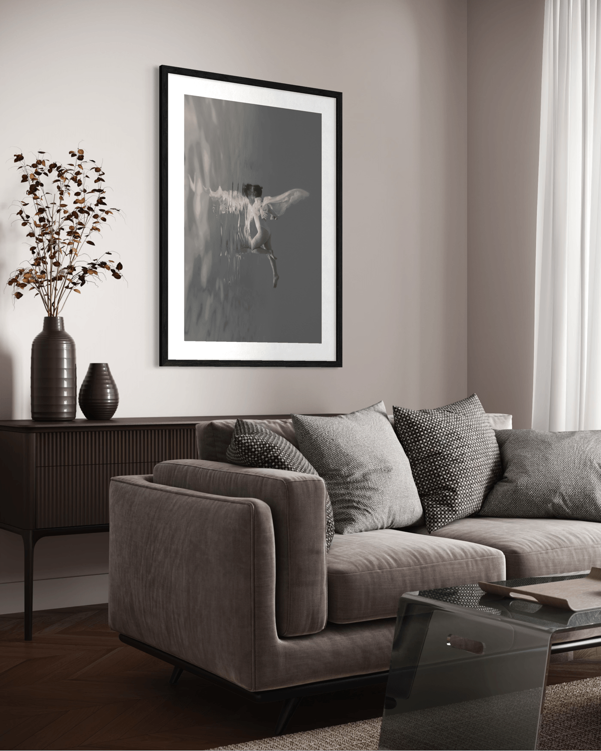 Guided | Framed Limited Edition, Black and White Photography, Underwater Portrait