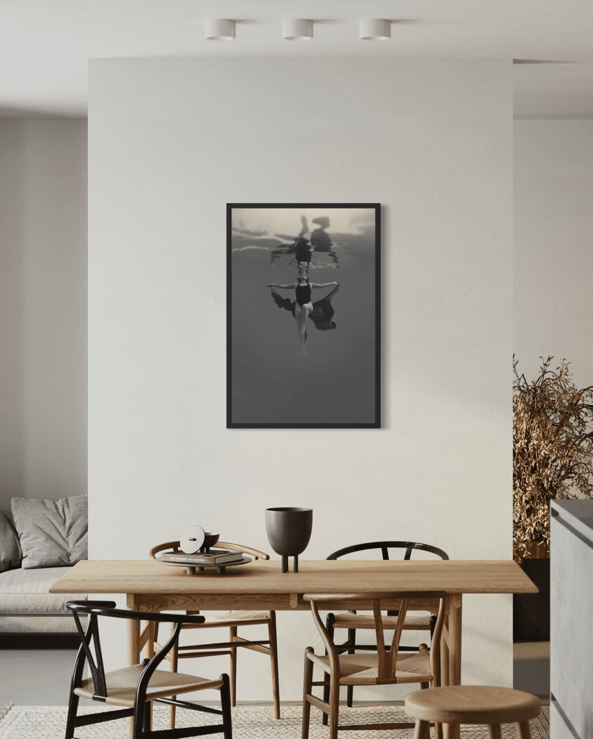 Free | Framed Canvas Art Print, Black and White Photography, Underwater Portrait