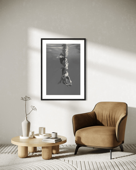 Entangled | Framed Limited Edition, Black and White Photography, Underwater Portrait